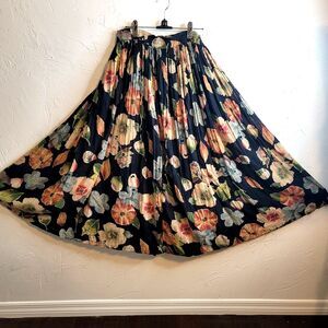 Vtg Phool Boho Maxi Circle Skirt Black Floral Hippie Gypsy Festival Adjustable